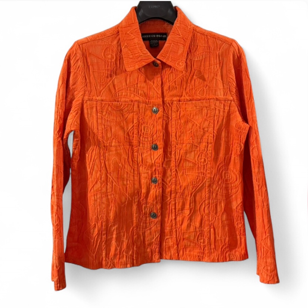 VTG Women’s Orange Embroidered 3D Button-Up Shirt Jacket/Blazer Size Medium - Picture 2 of 5